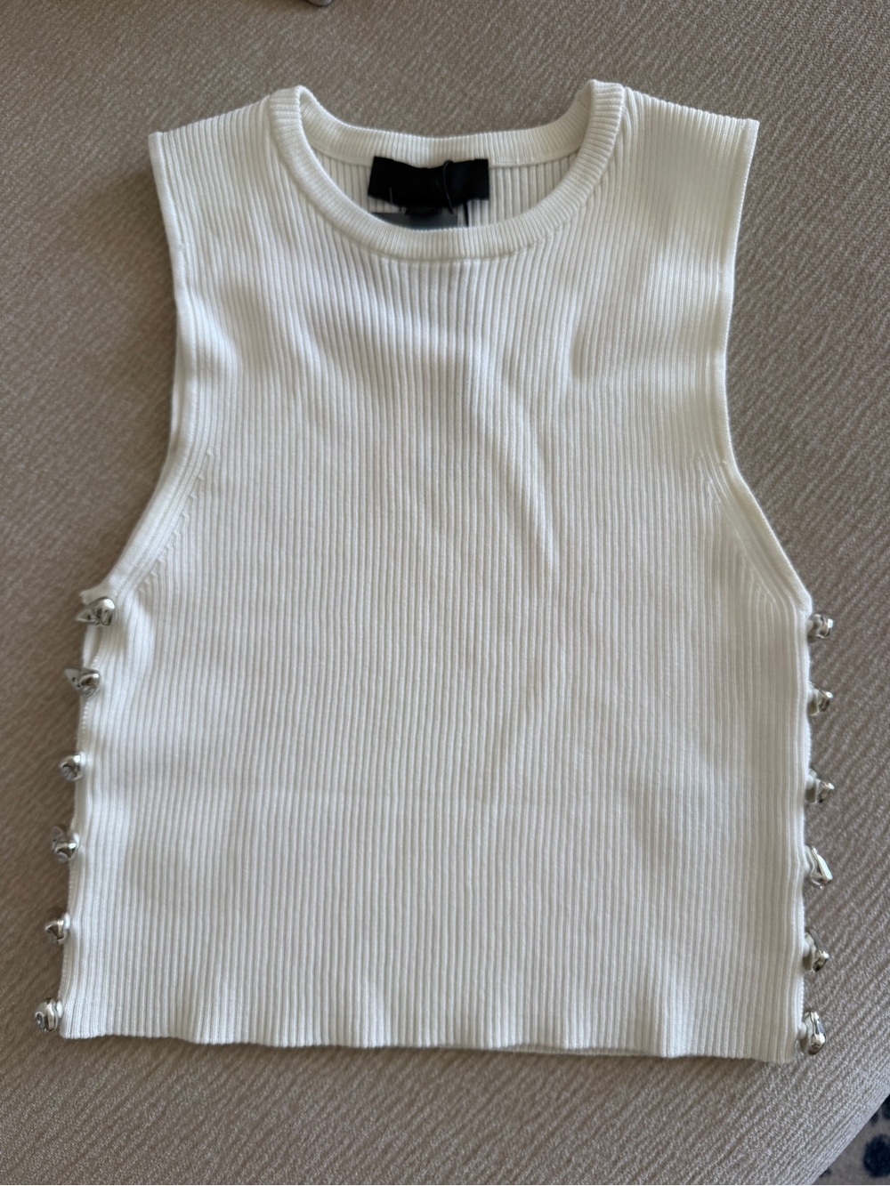 Zara White Ribbed Tank with Side Button Details